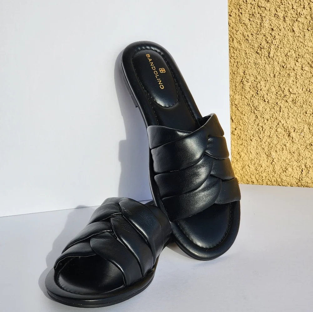 Bandolino Vistan Women's Stylish Weekend Black Leather Slide Sandals Size 8.5